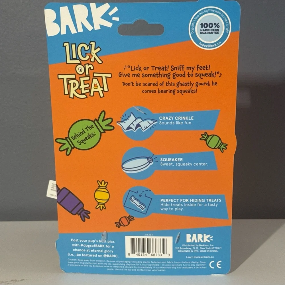 BRAND New Bark Eek-A-Boo Pumpkin Plush Dog Toy, Multicolor, for Dogs of All Size - Picture 5 of 11